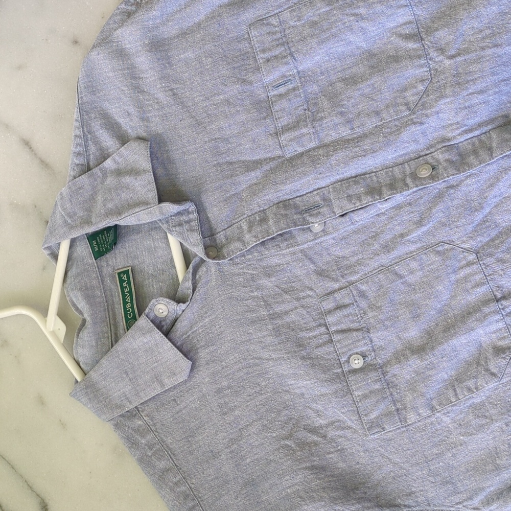 Blue Cubavera dress shirt, 55% cotton, 45% linen